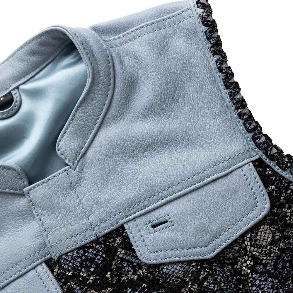 Women's Blue Viper Club Style Biker Leather Jacket