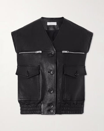 Women's Bomber Style Leather Vest