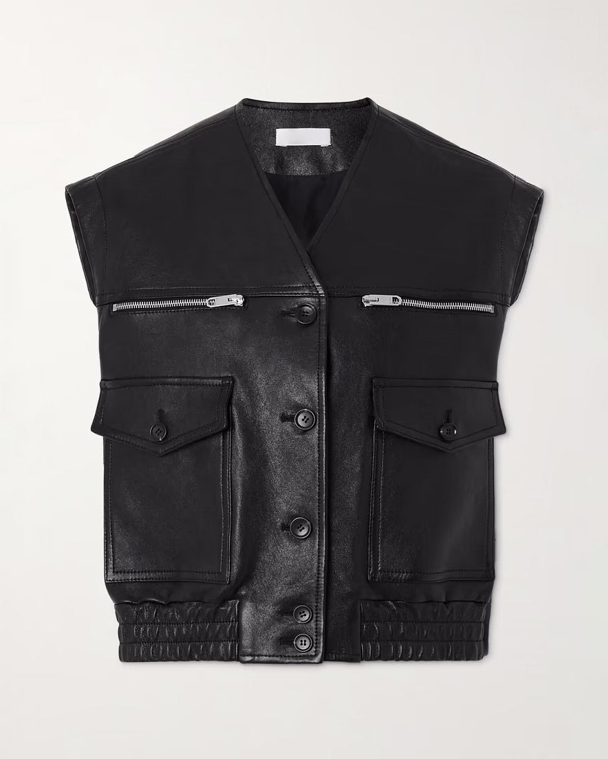 Women's Bomber Style Leather Vest