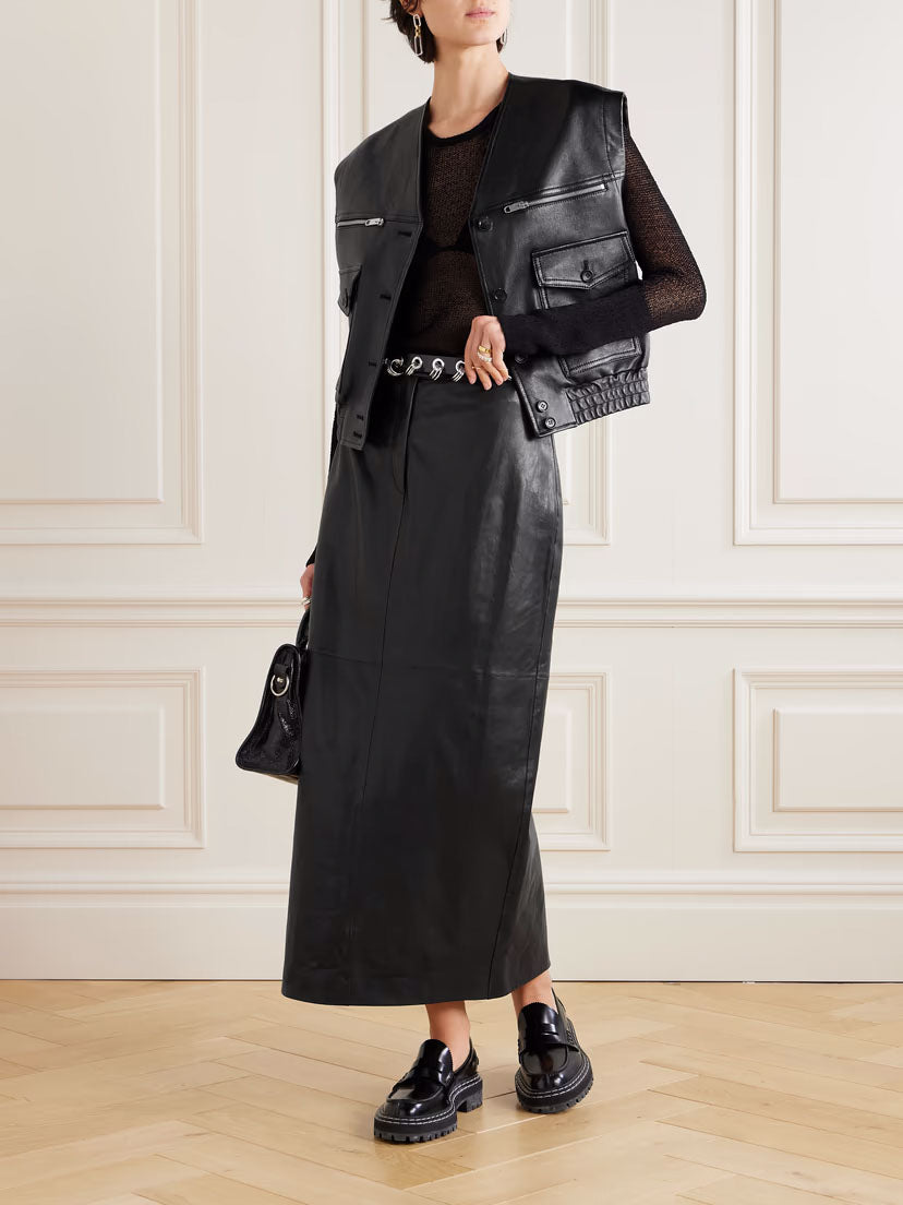 Women's Bomber Style Leather Vest