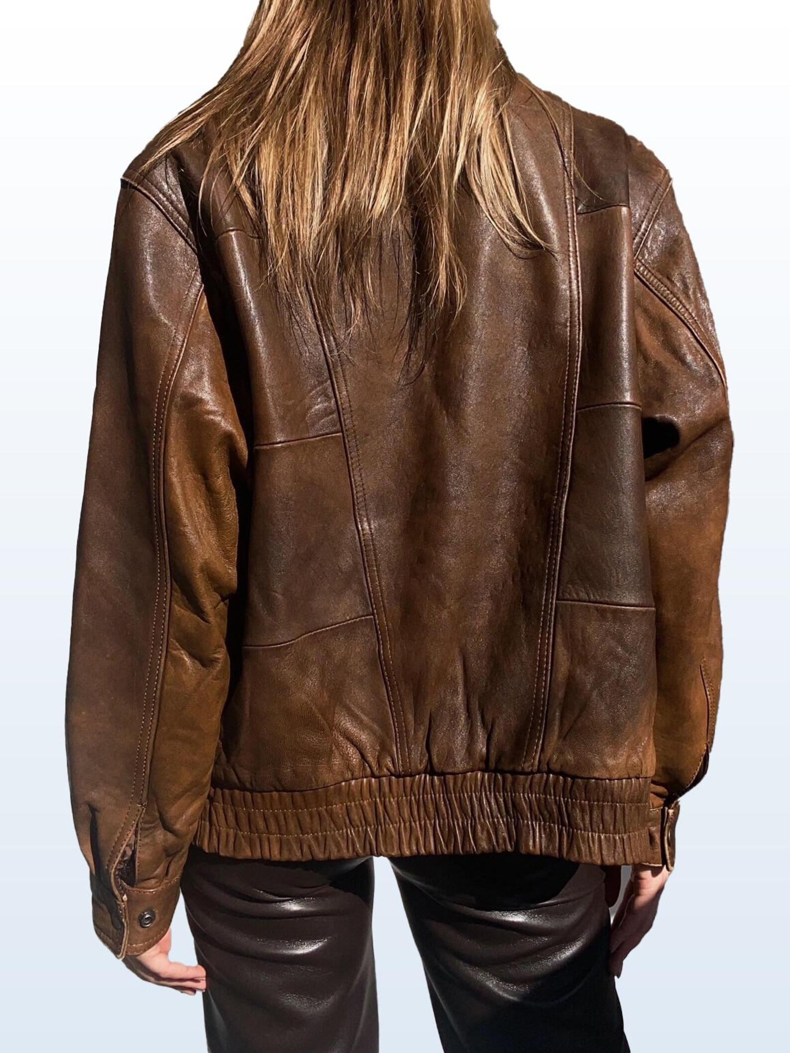 Women's Brown 1990s Handmade Retro Oversized Real Leather Jacket