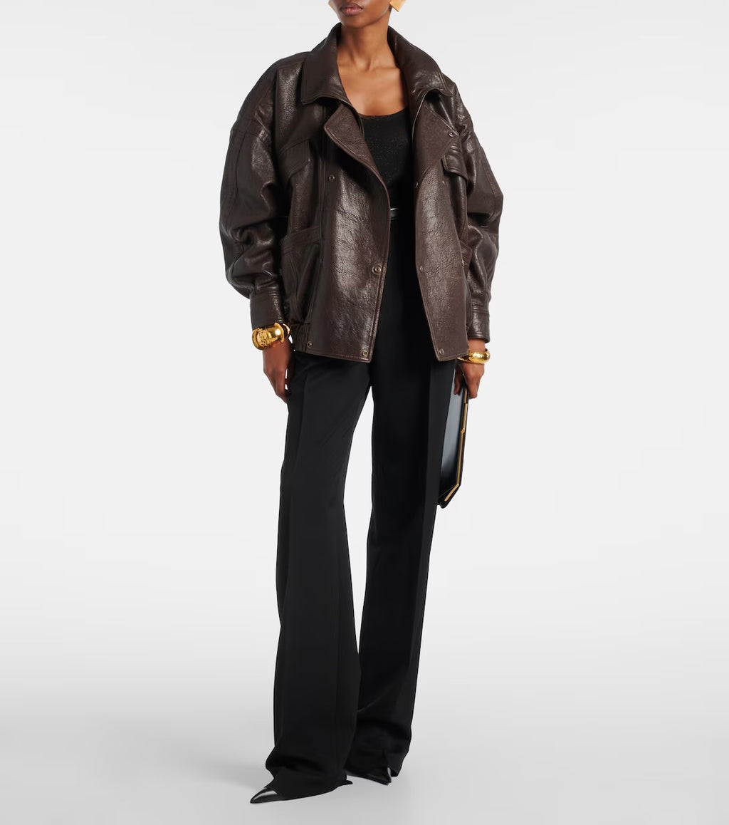 Women's Brown Aviator Bomber Leather Jacket