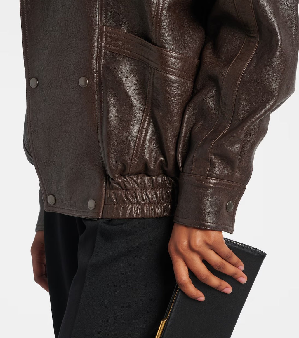 Women's Brown Aviator Bomber Leather Jacket