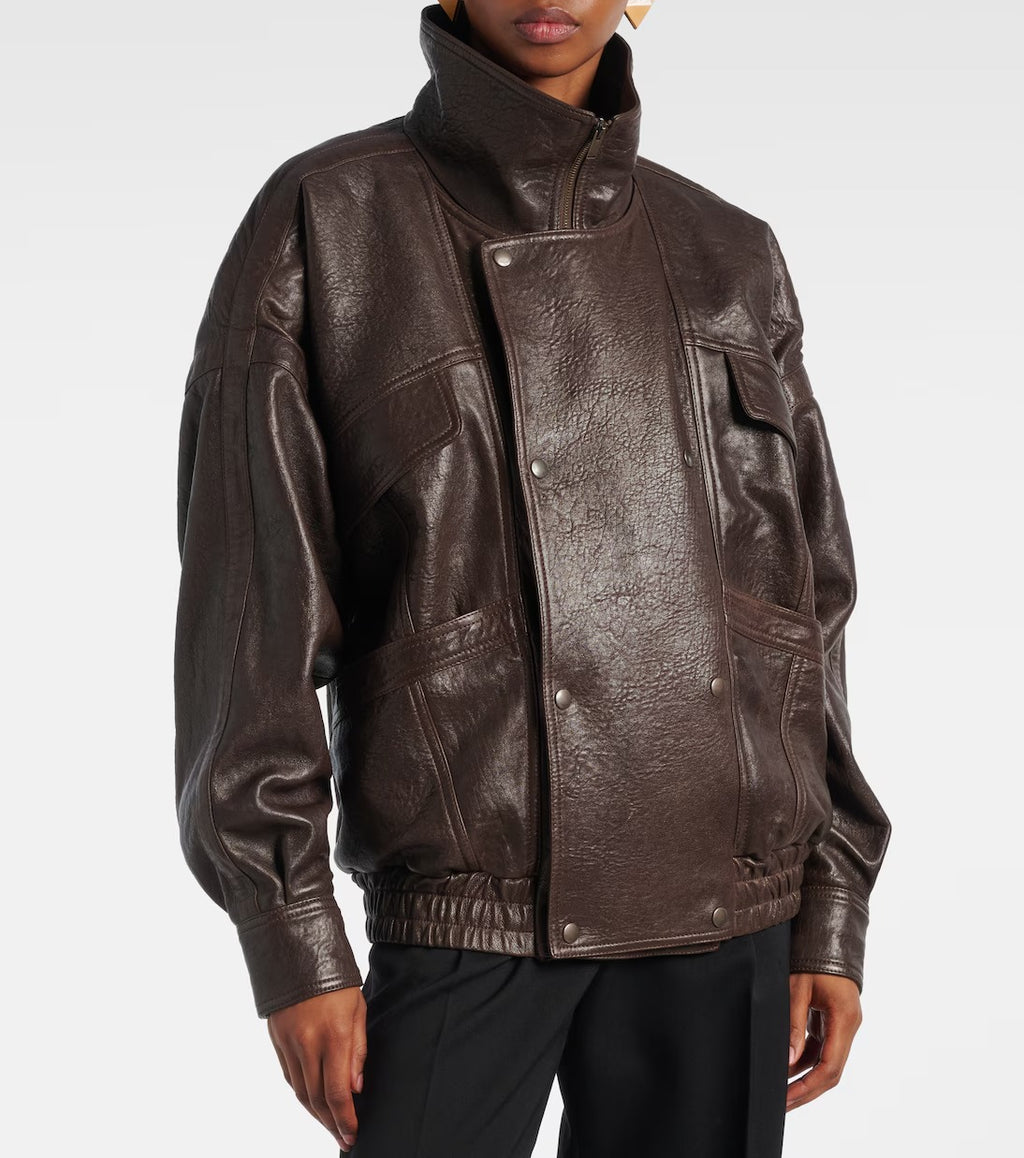 Women's Brown Aviator Bomber Leather Jacket