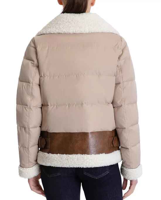 Women's Brown B3 Shearling Puffer Leather Jacket