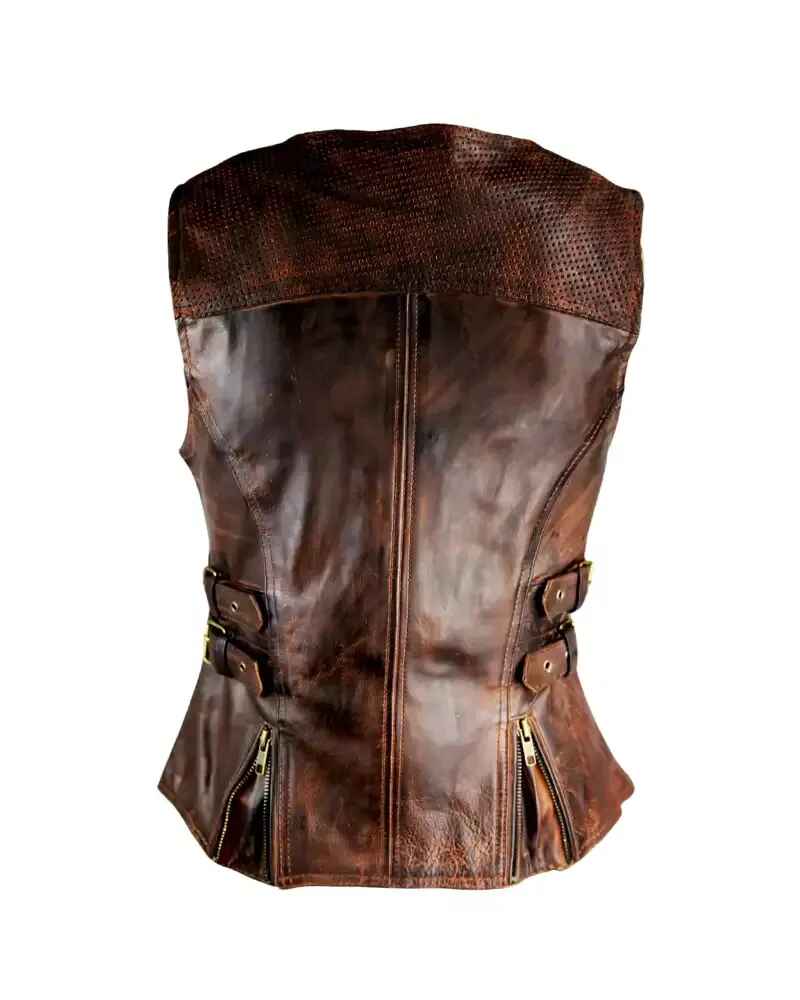 Women's Brown Buckled Vintage Leather Vest