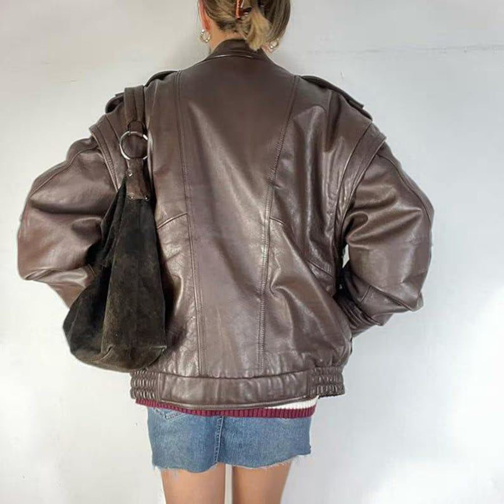 Women's Brown Casual Oversized Lambskin Soft Leather Jacket
