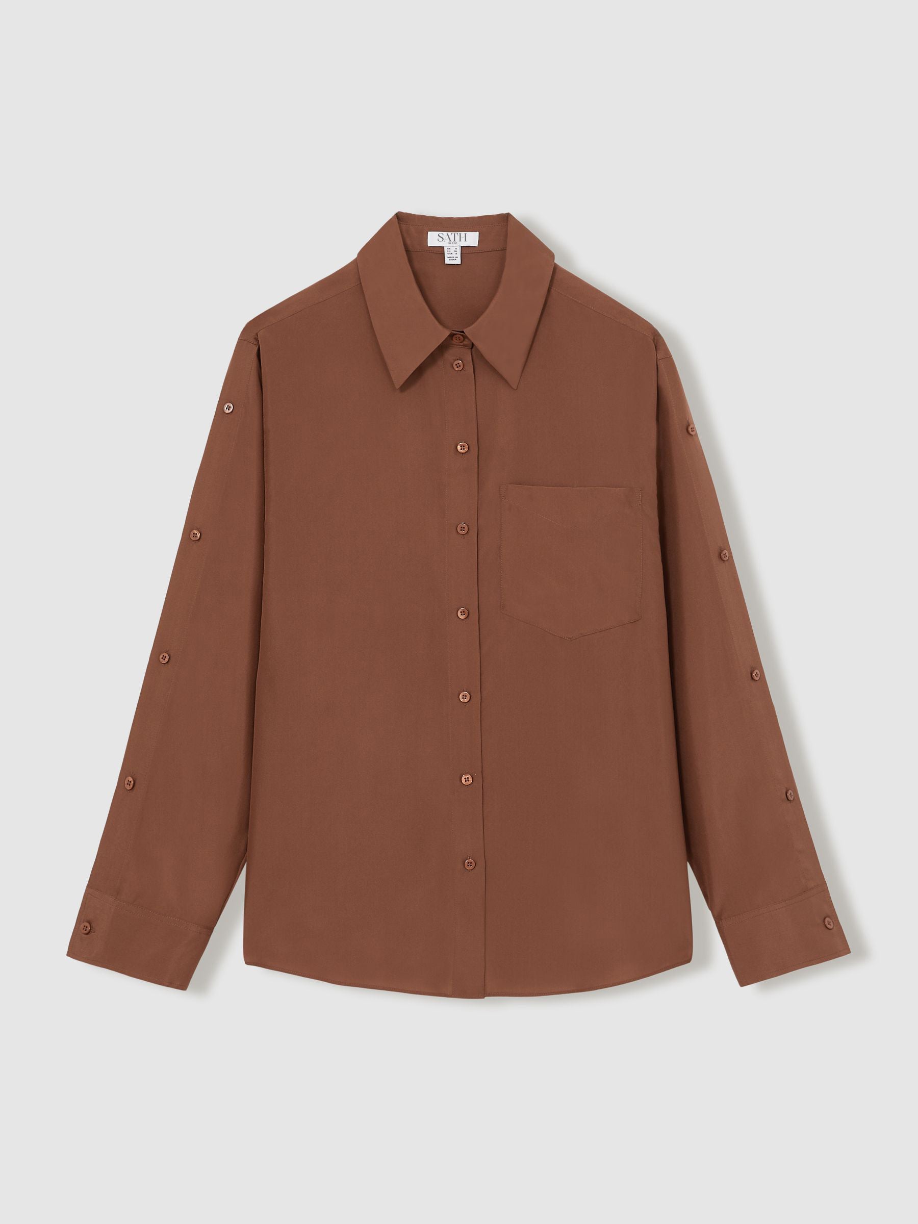 Women's Brown Classic Collar Adjustable Sleeves Shirt