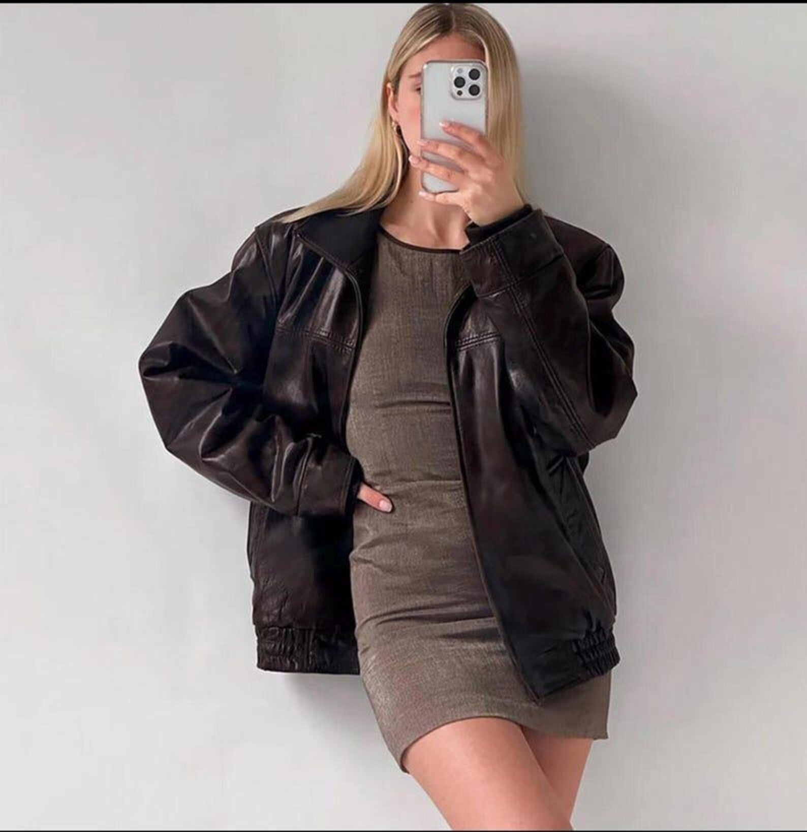 Women's Brown Classic Oversized Fit Sheepskin Leather Jacket