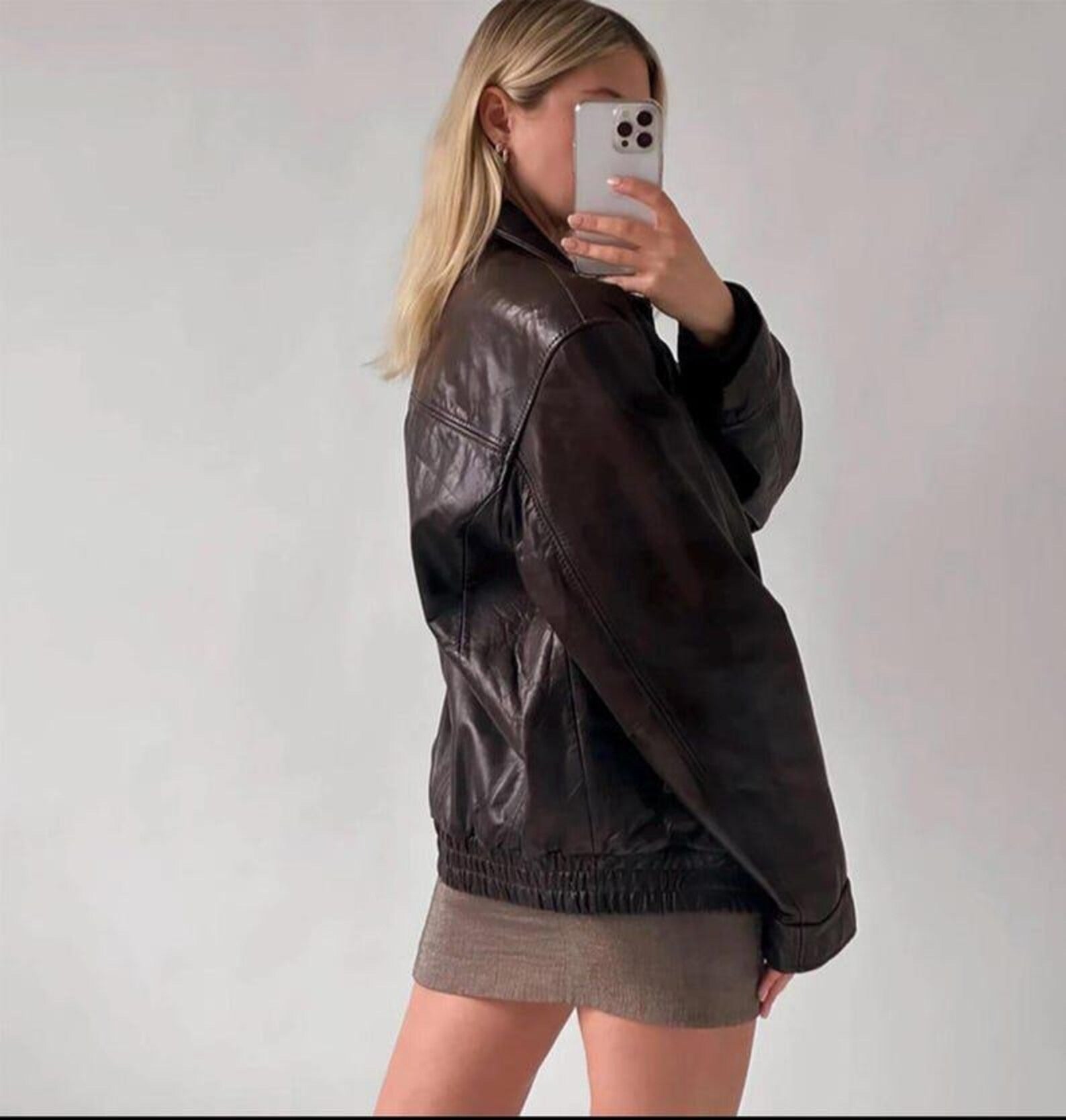 Women's Brown Classic Oversized Fit Sheepskin Leather Jacket