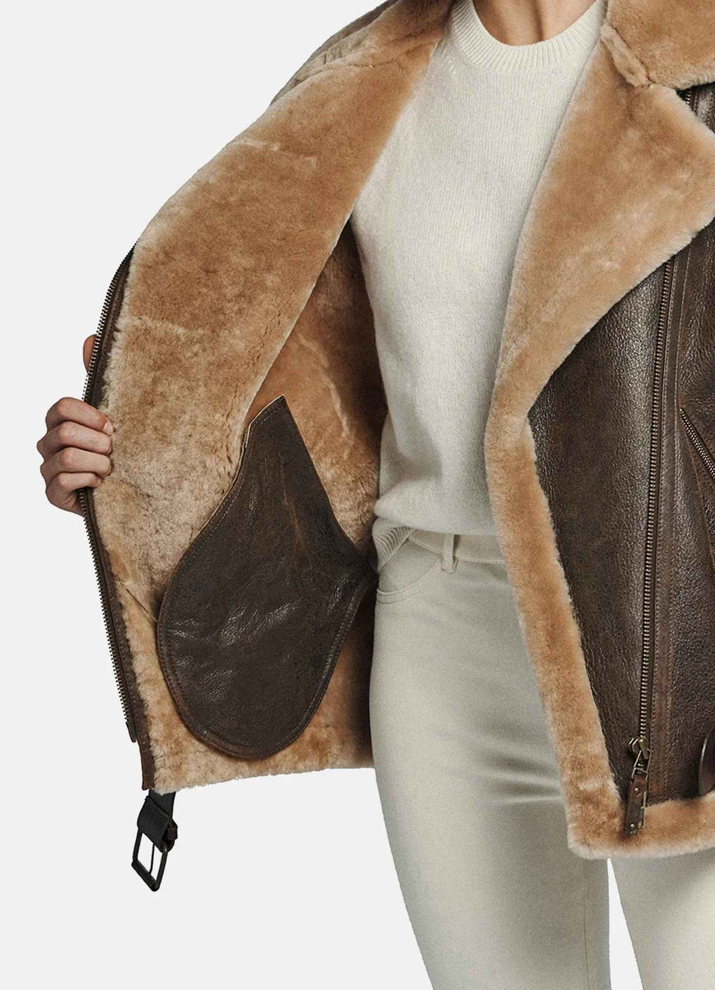 Women’s Brown Collared Shearling Leather Jacket