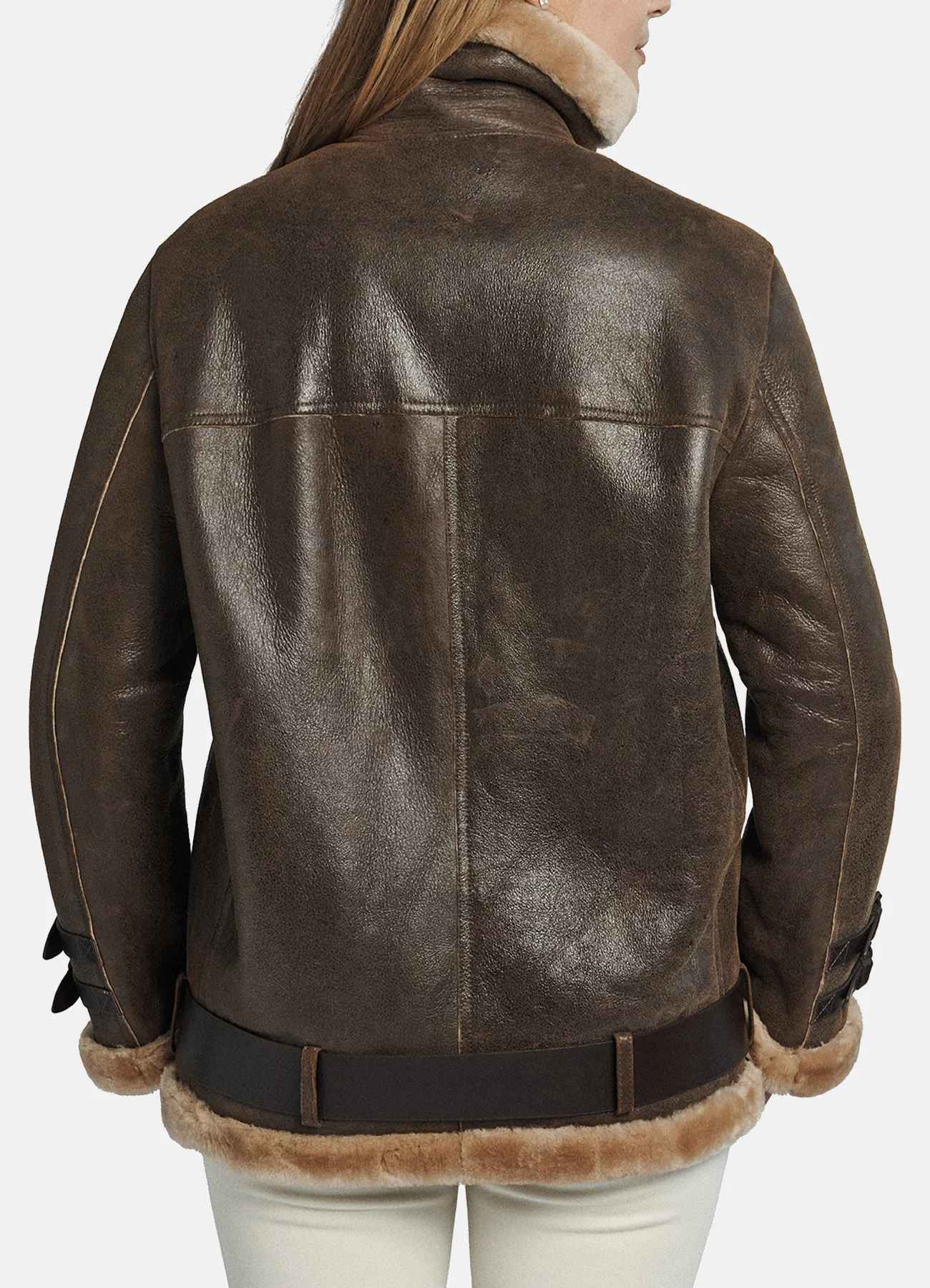 Women’s Brown Collared Shearling Leather Jacket