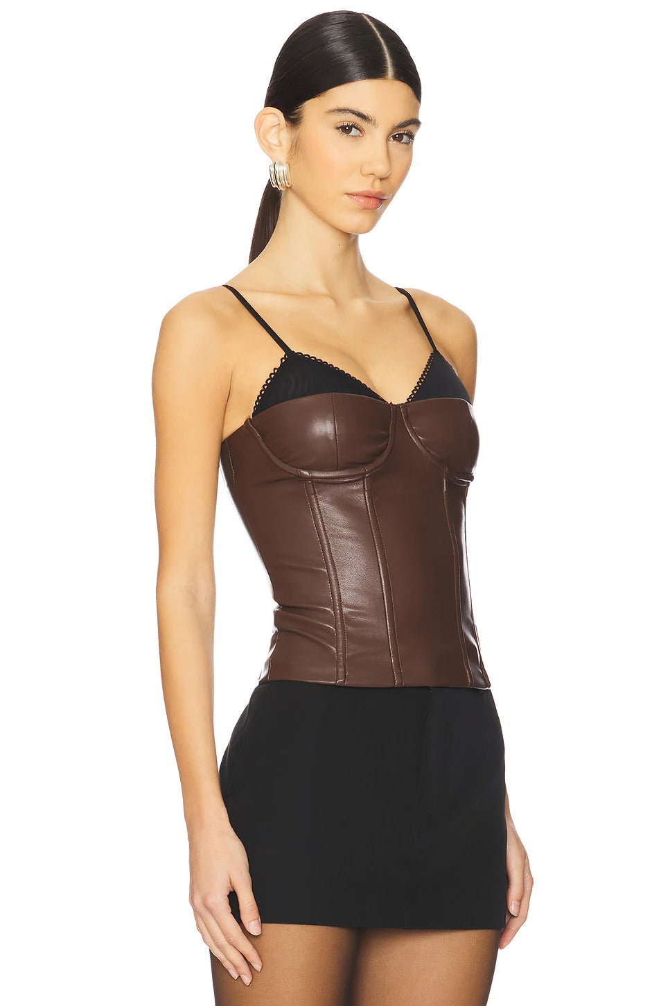 Women's Brown Corset Faux Leather Top