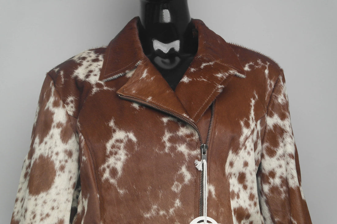Women's Brown Cow Hair Fringe Style Leather Jacket