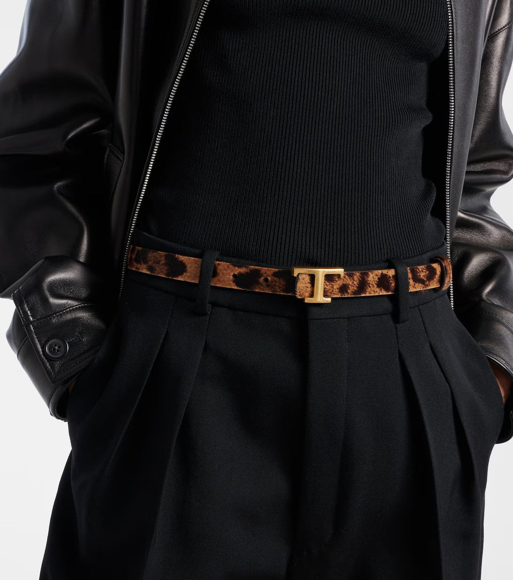 Women's Brown Cowhair Leather Belt