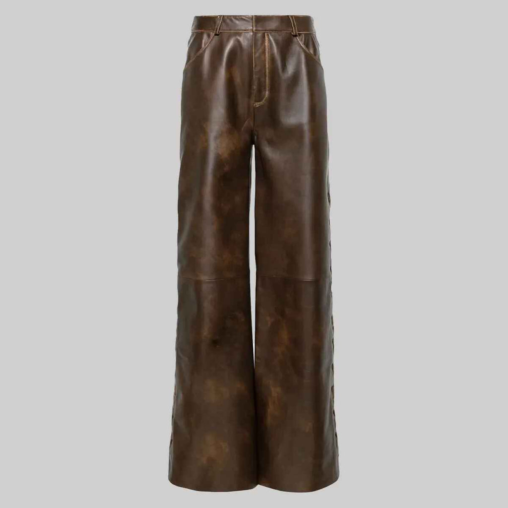 Women’s Brown Distressed Wide Leather Pant