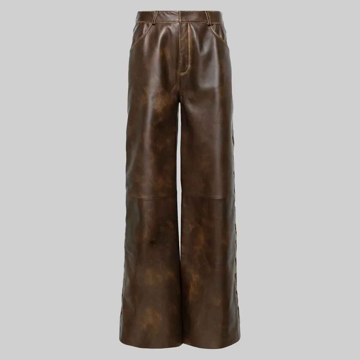 Women’s Brown Distressed Wide Leather Pant