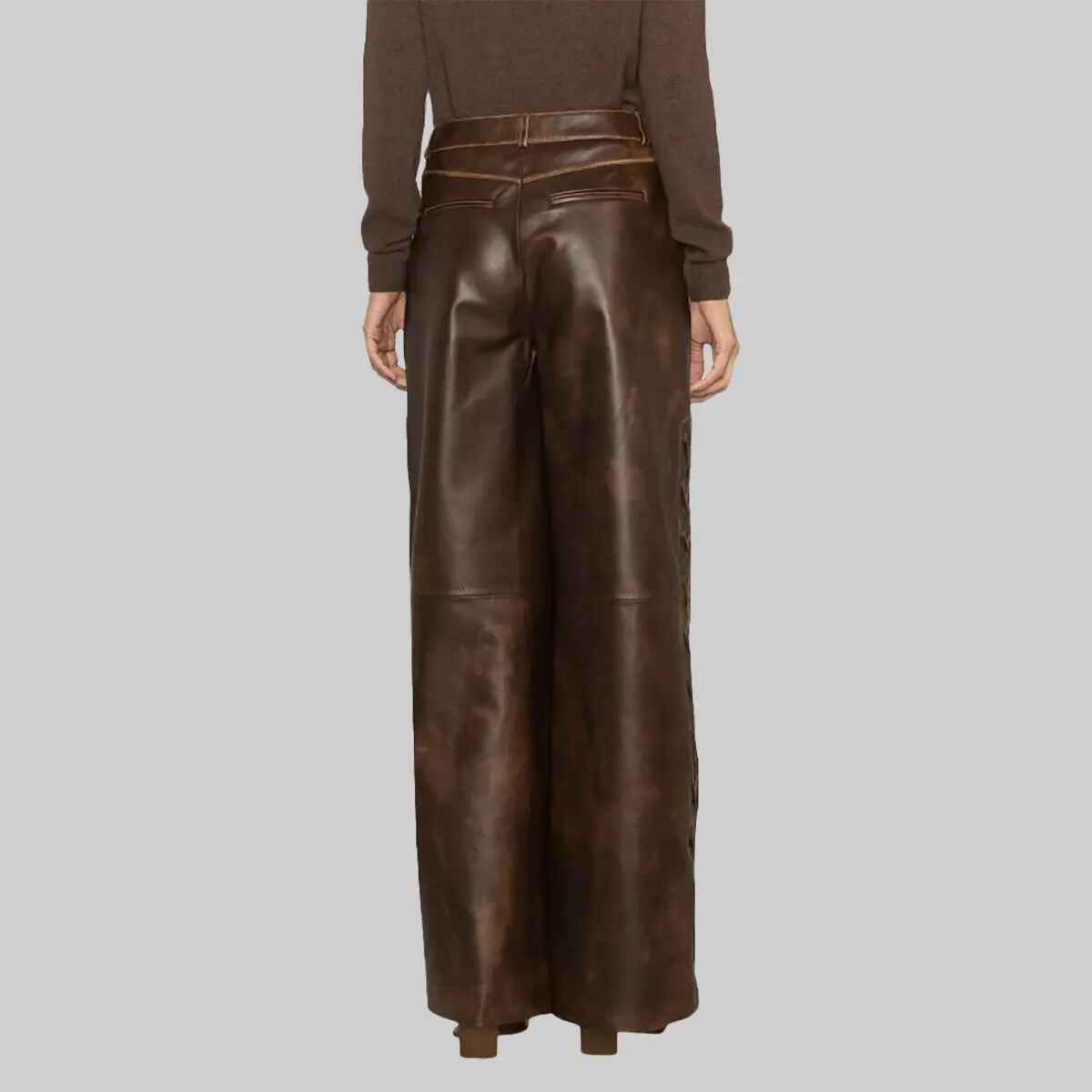 Women’s Brown Distressed Wide Leather Pant