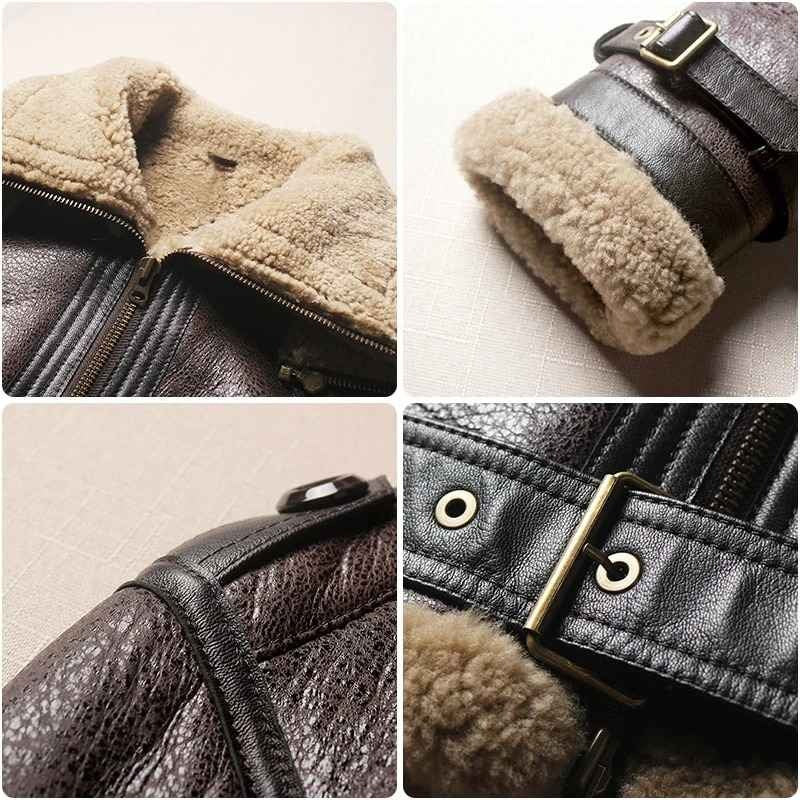 Women's Brown Double Collar Leather Shearling Jacket