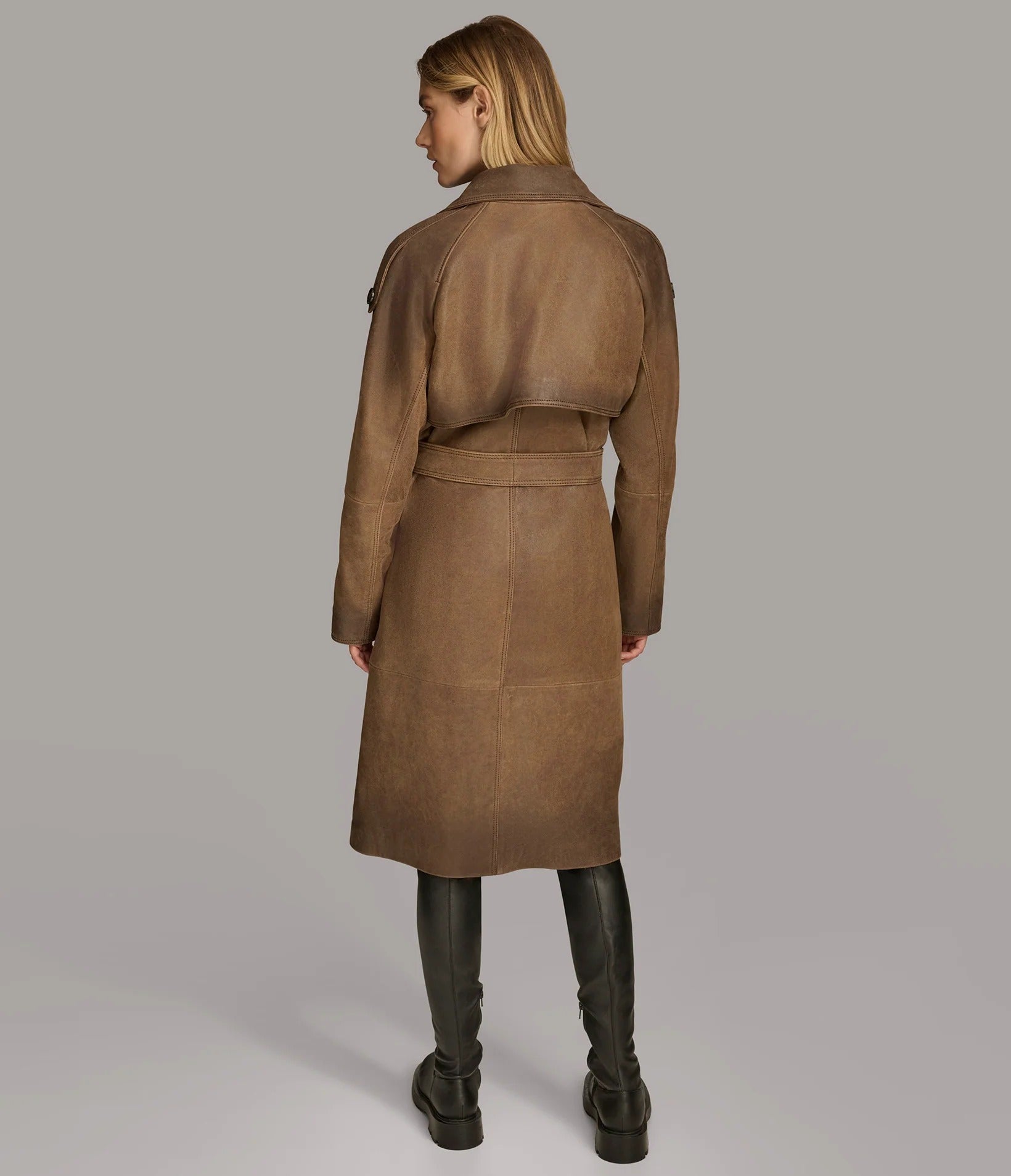 Women's Brown Ellie Distressed Leather Trench Coat
