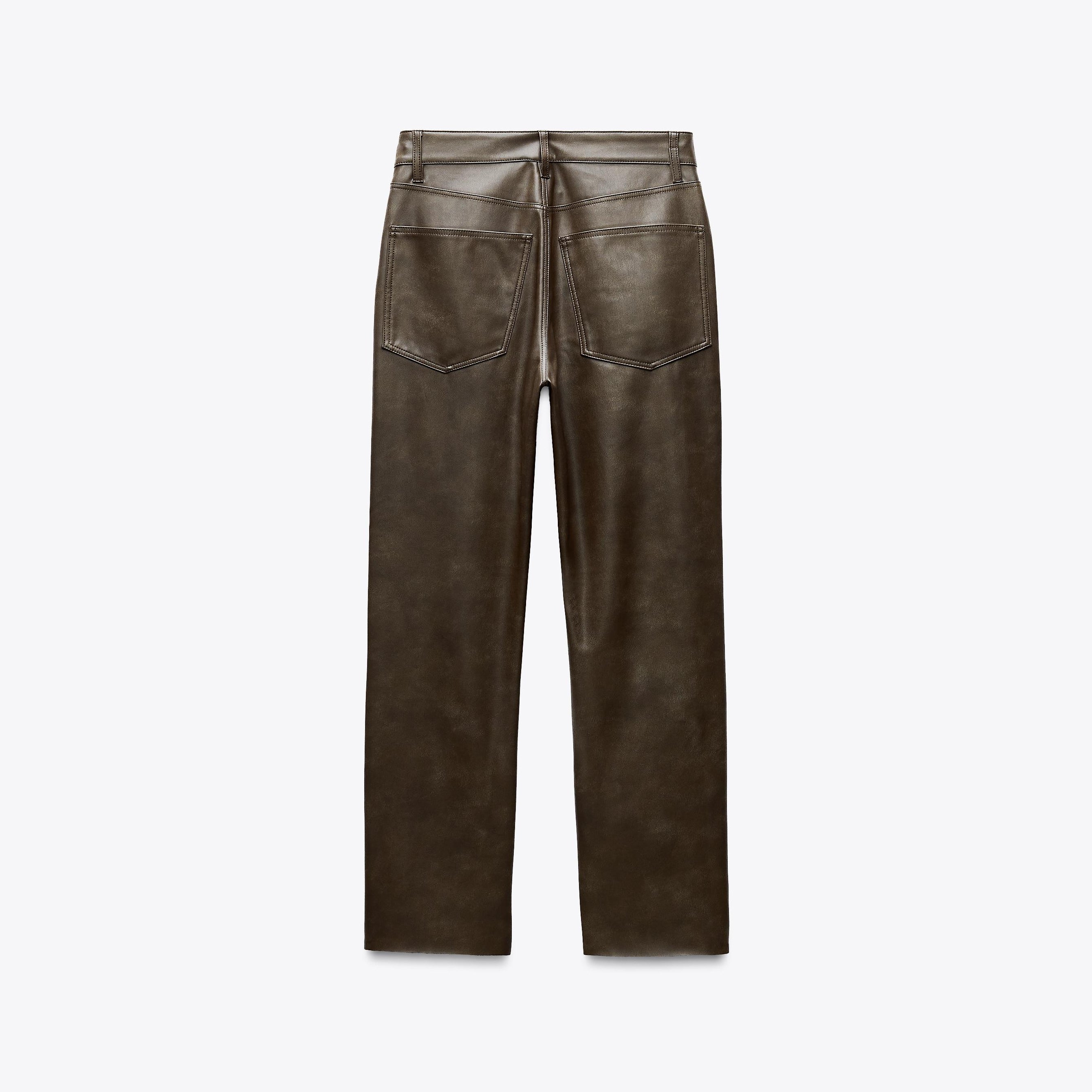 Women's Brown Faux Leather HIGH-WAISTED Bootcut Cropped Pants