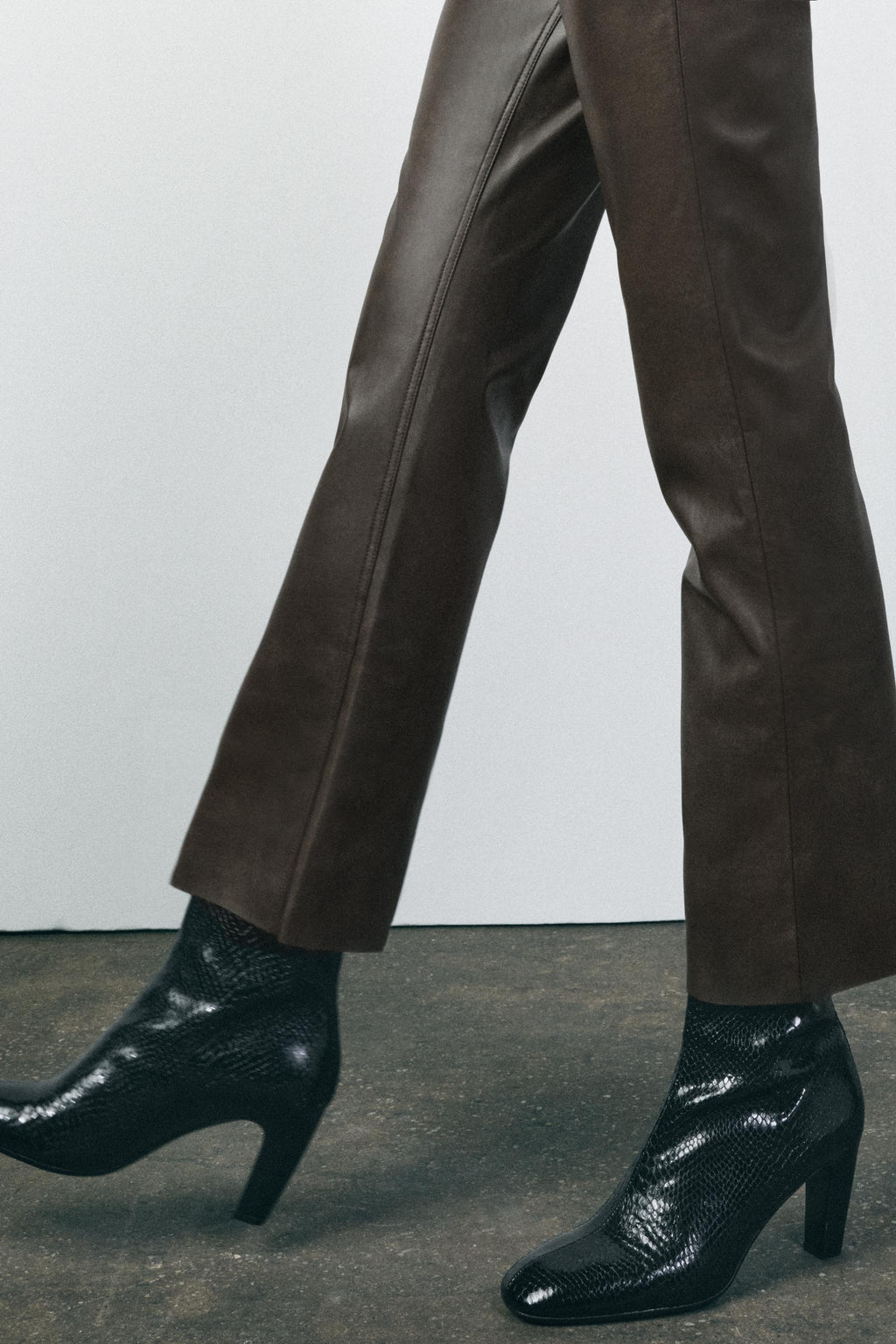 Women's Brown Faux Leather HIGH-WAISTED Bootcut Cropped Pants