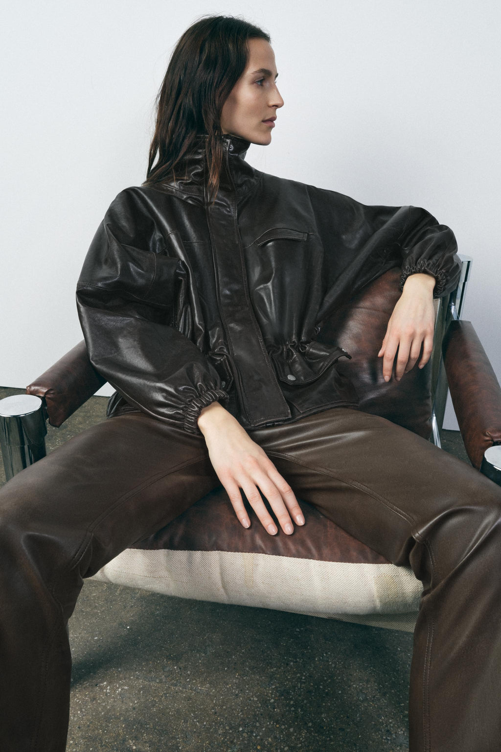 Women's Brown Faux Leather HIGH-WAISTED Bootcut Cropped Pants