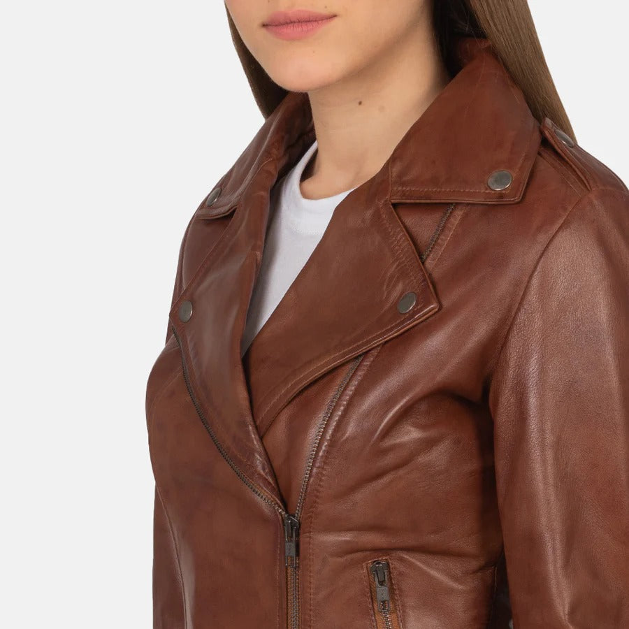 Women's Brown Flashback Leather Biker Jacket