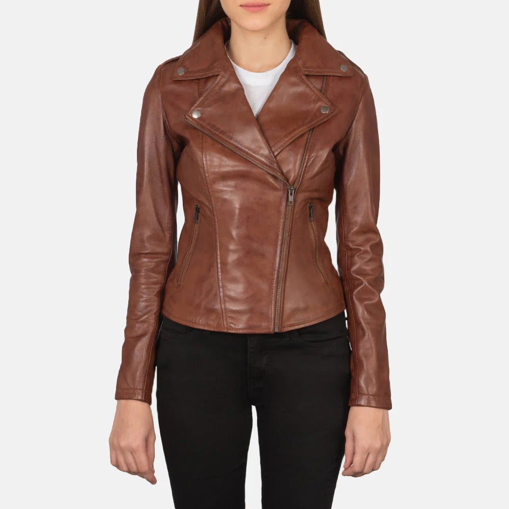 Women's Brown Flashback Leather Biker Jacket