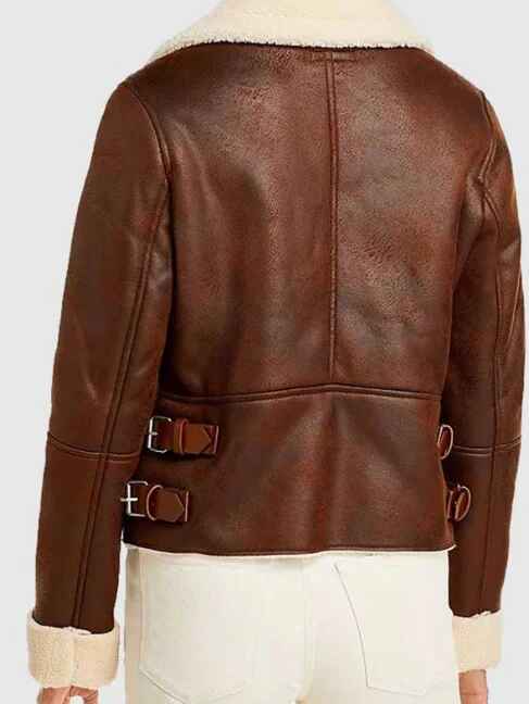 Women's Brown Fur Collar Sheepskin Leather Jacket