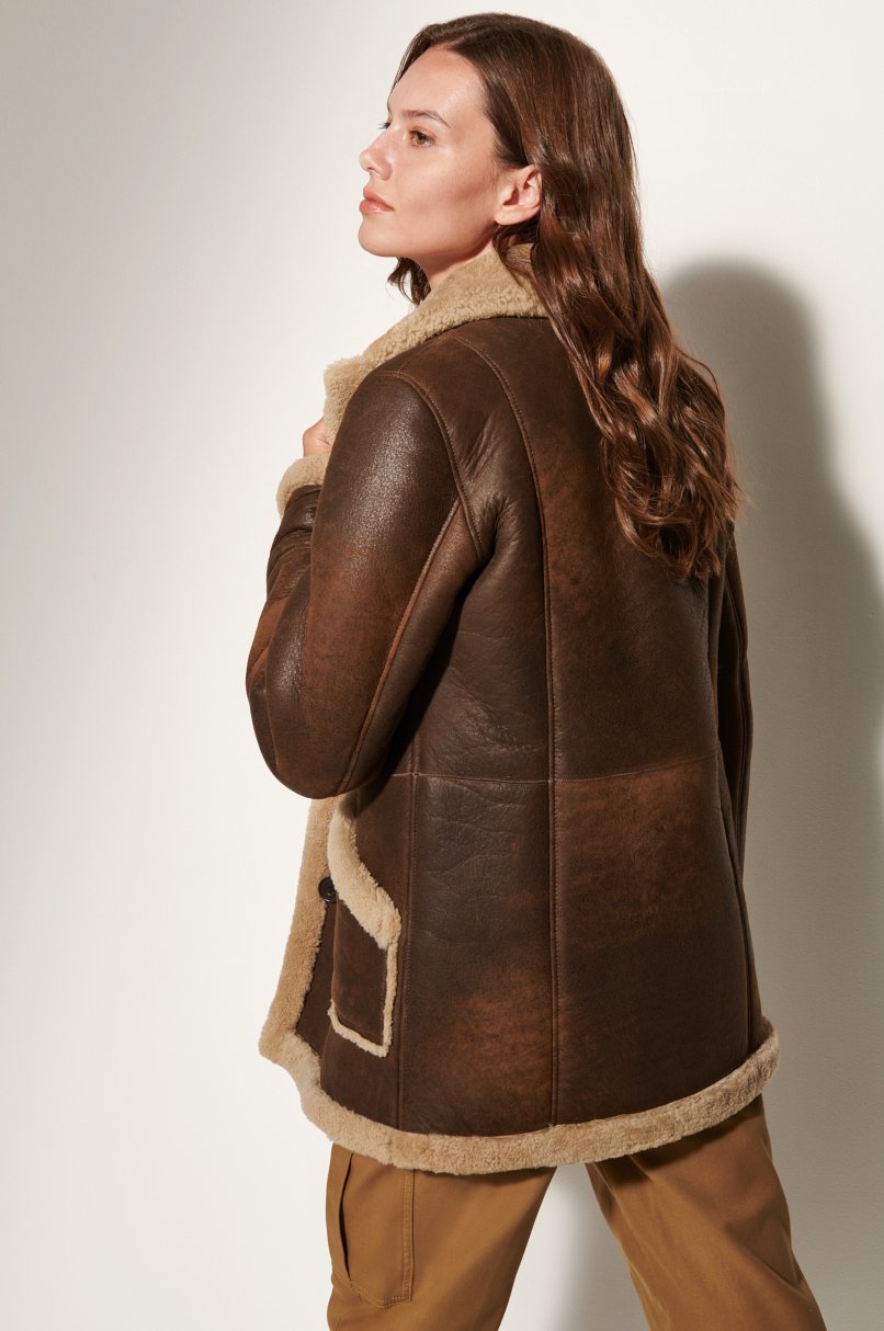 Women's Brown Fur & Sheepskin Leather Coat