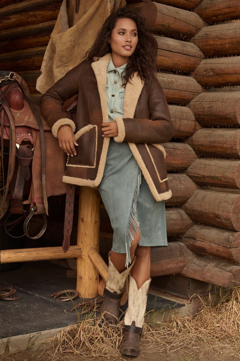 Women's Brown Fur & Sheepskin Leather Coat