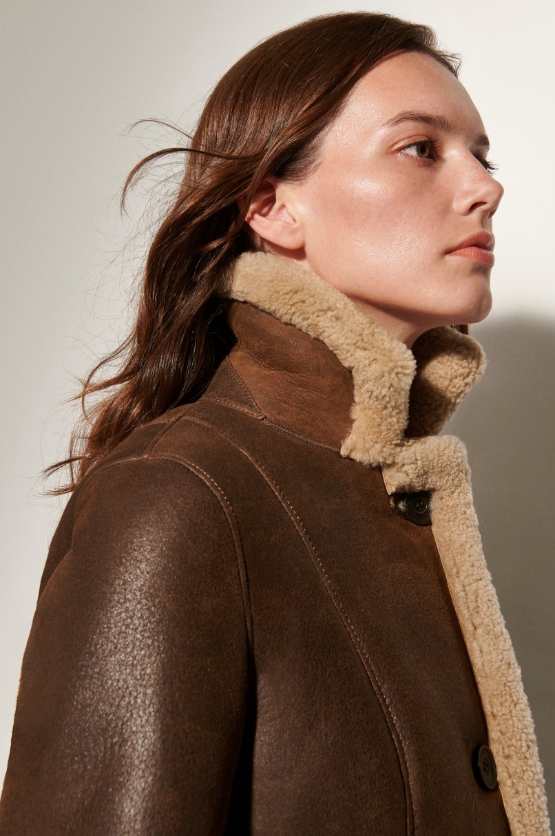 Women's Brown Fur & Sheepskin Leather Coat