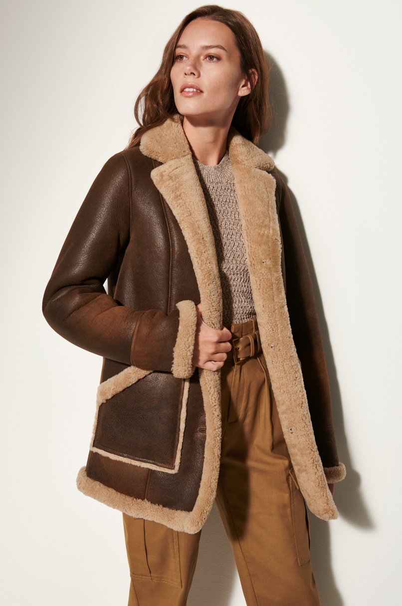 Women's Brown Fur & Sheepskin Leather Coat