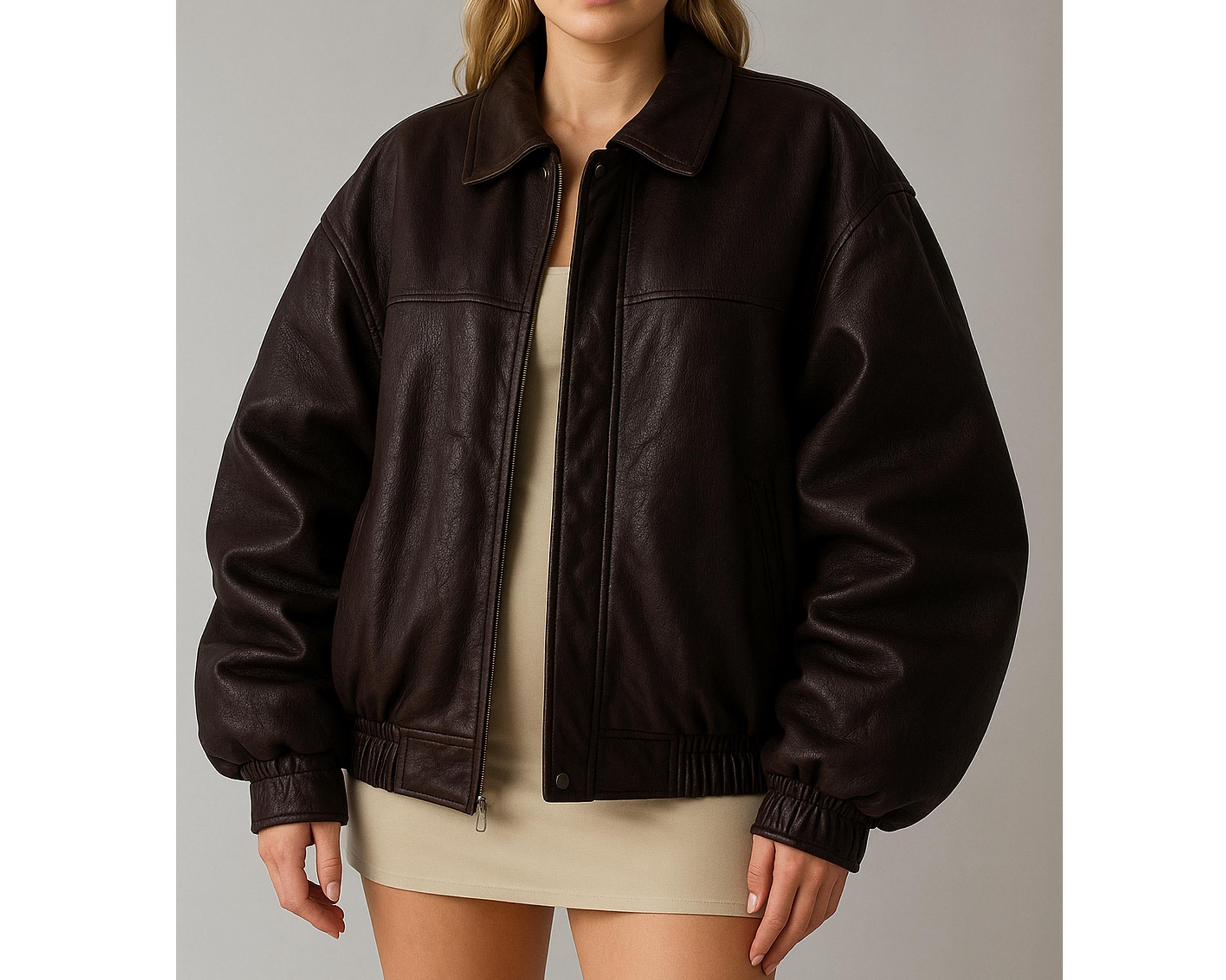 Women's Brown Handmade Oversized Lambskin Leather Jacket