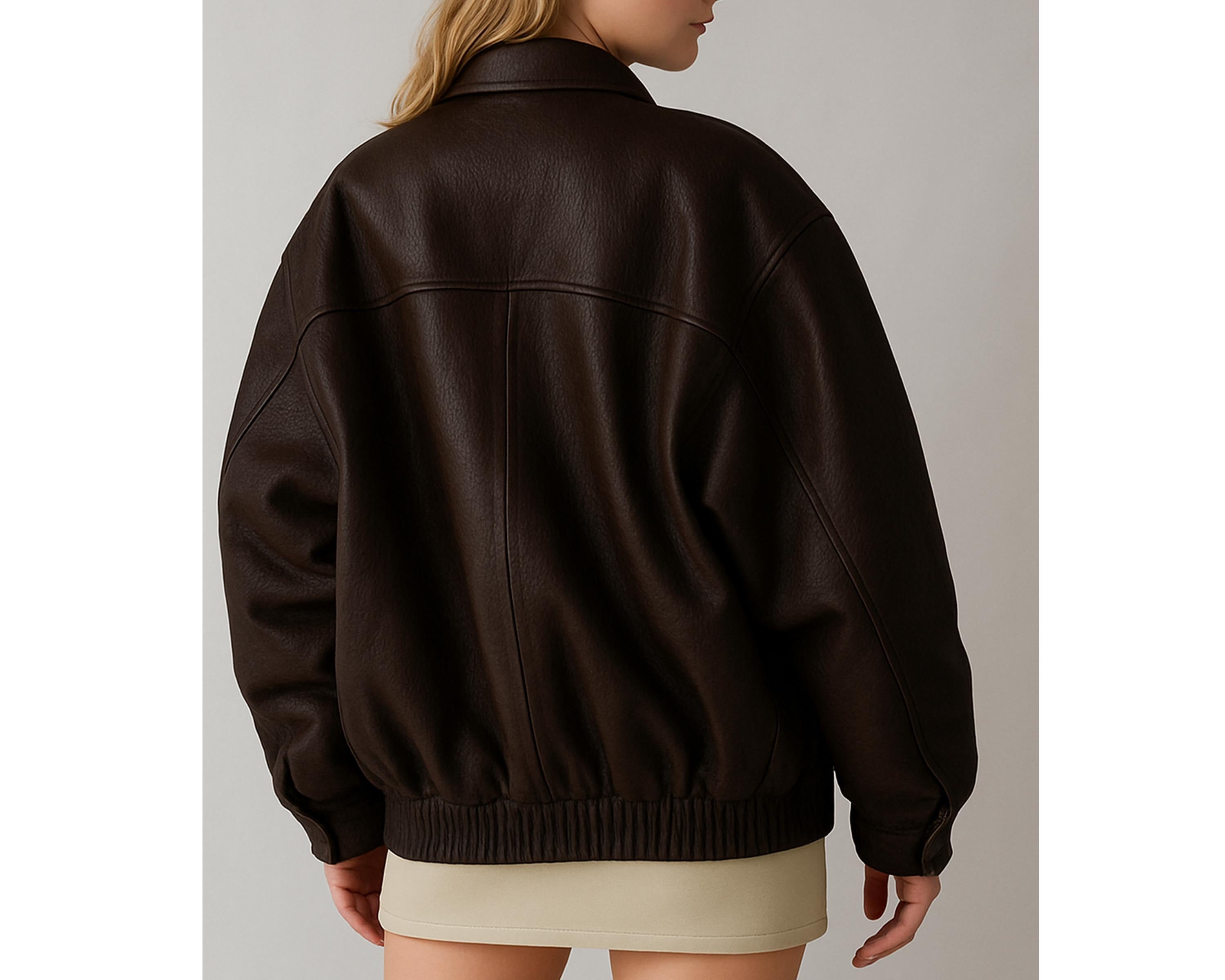 Women's Brown Handmade Oversized Lambskin Leather Jacket