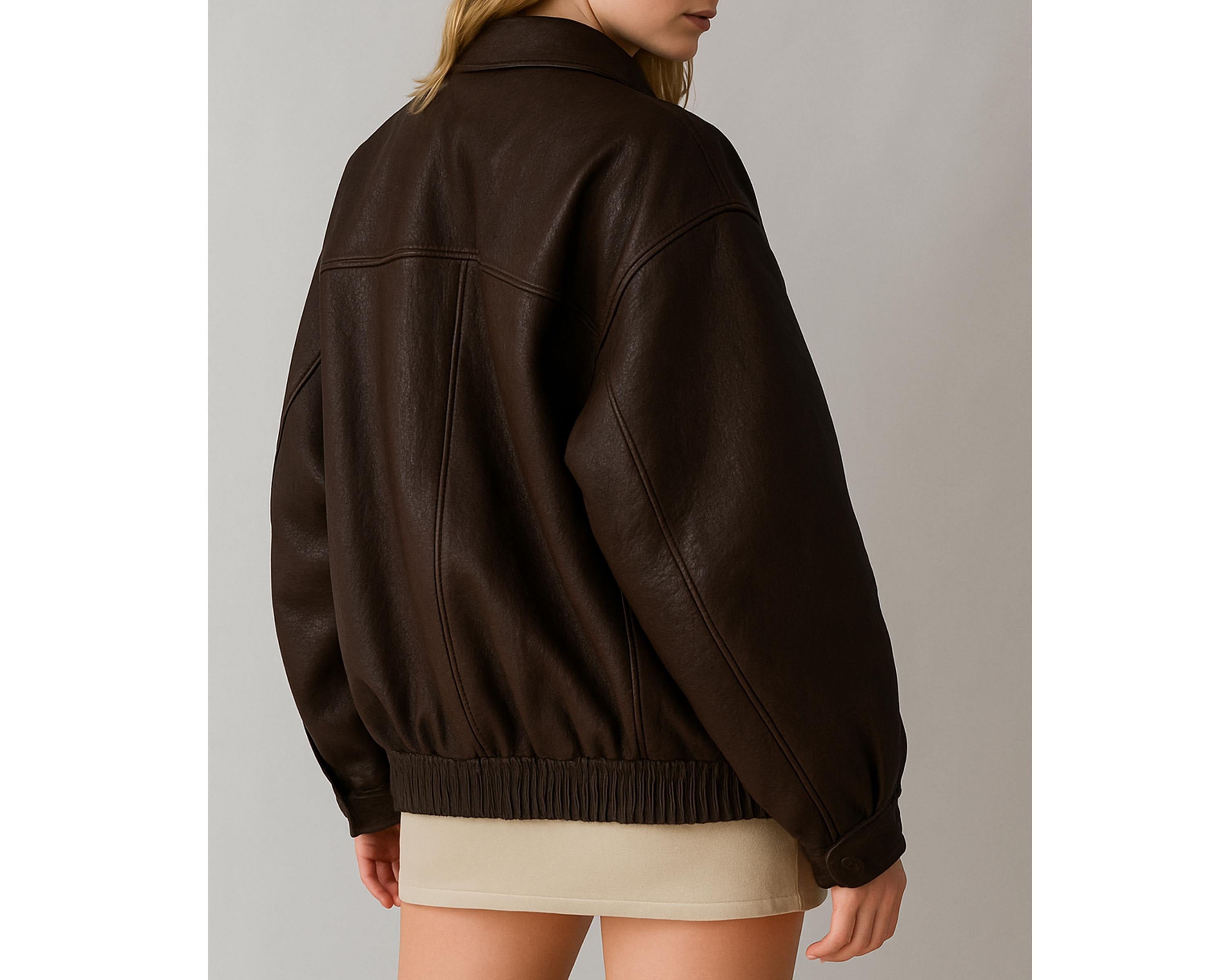 Women's Brown Handmade Oversized Lambskin Leather Jacket