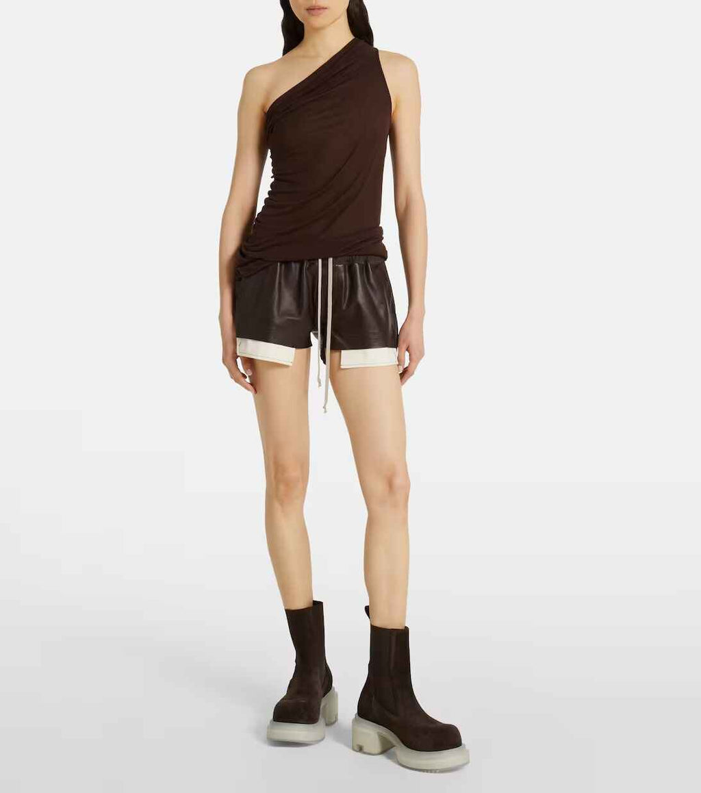 Women's Brown High Rise Leather Shorts