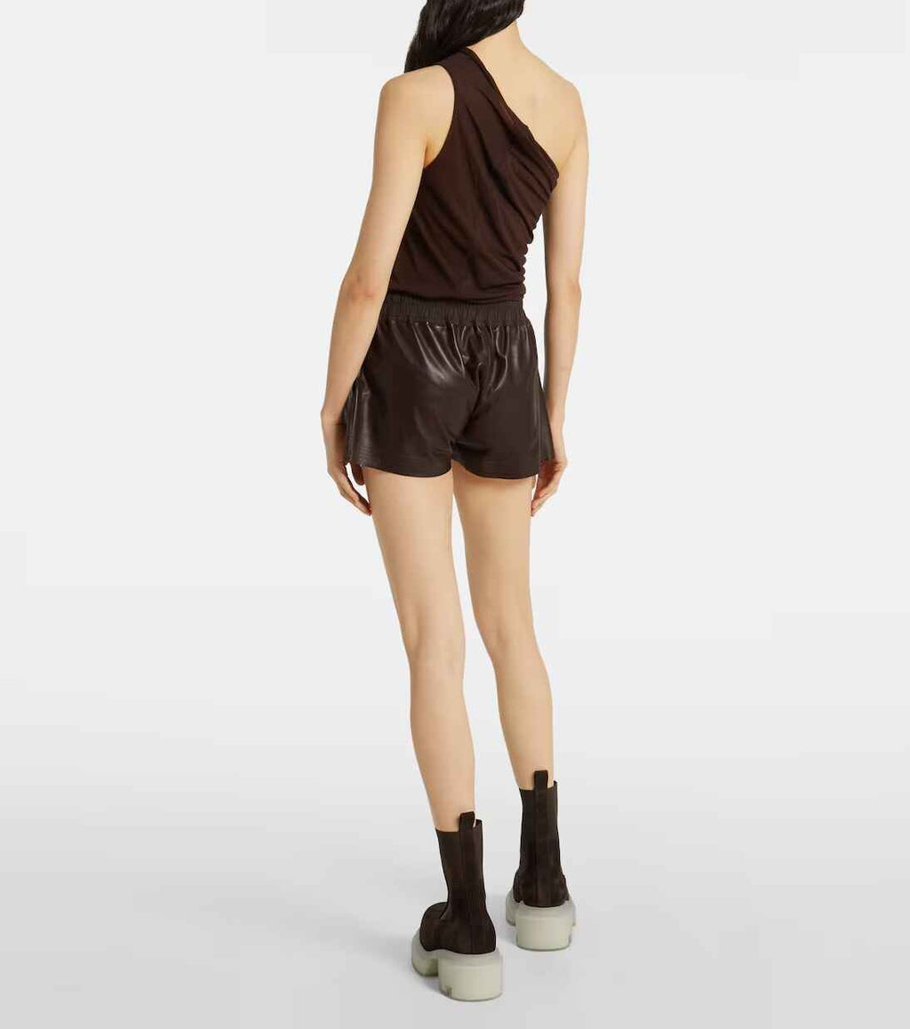 Women's Brown High Rise Leather Shorts