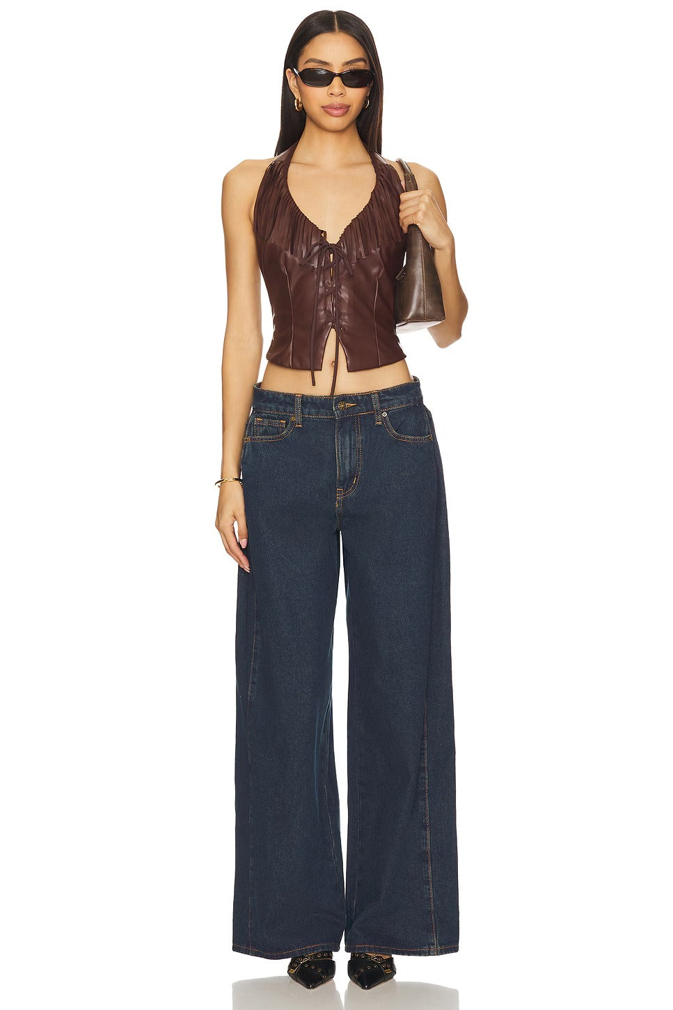 Women's Brown Kay Faux Leather Top