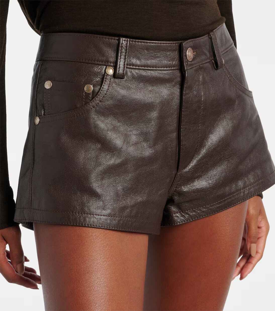 Women's Brown Lamb Leather Shorts