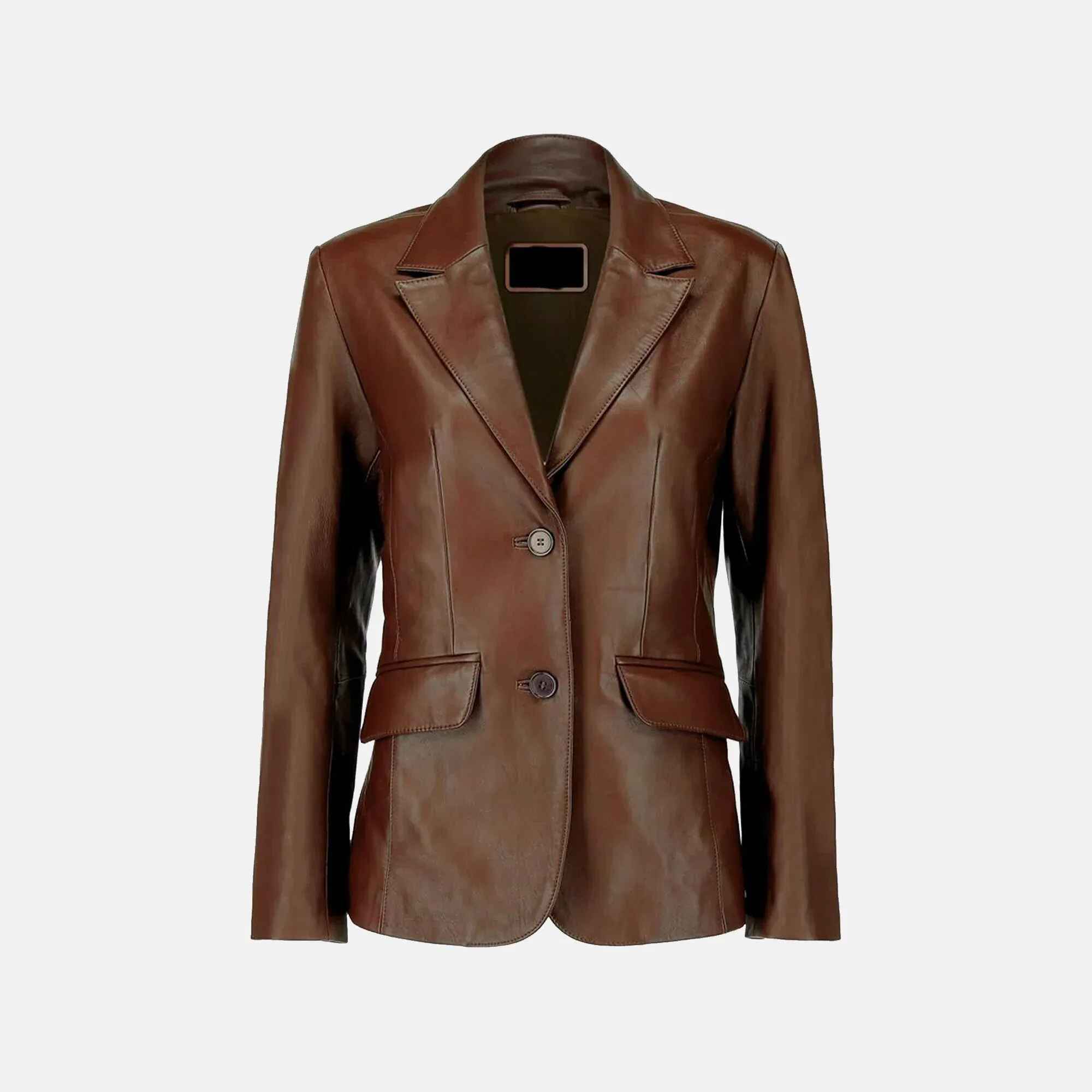 Women's Brown Lavinia Luster Double-Breasted Leather Blazer