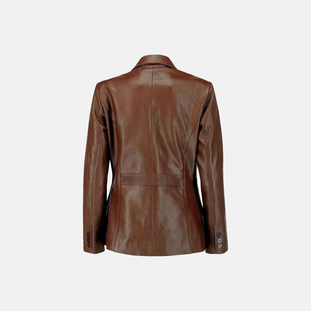 Women's Brown Lavinia Luster Double-Breasted Leather Blazer