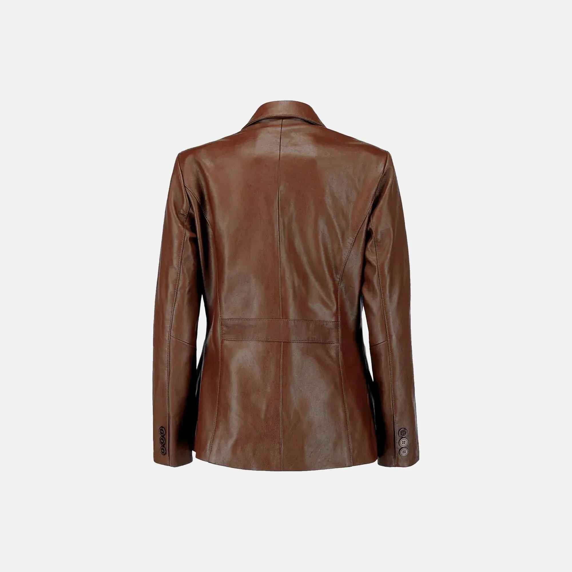 Women's Brown Lavinia Luster Double-Breasted Leather Blazer