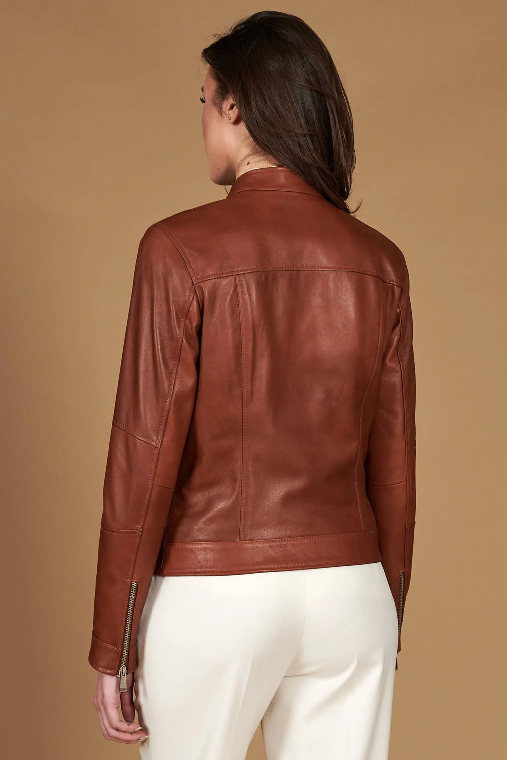 Women's Brown Leather Biker Jacket