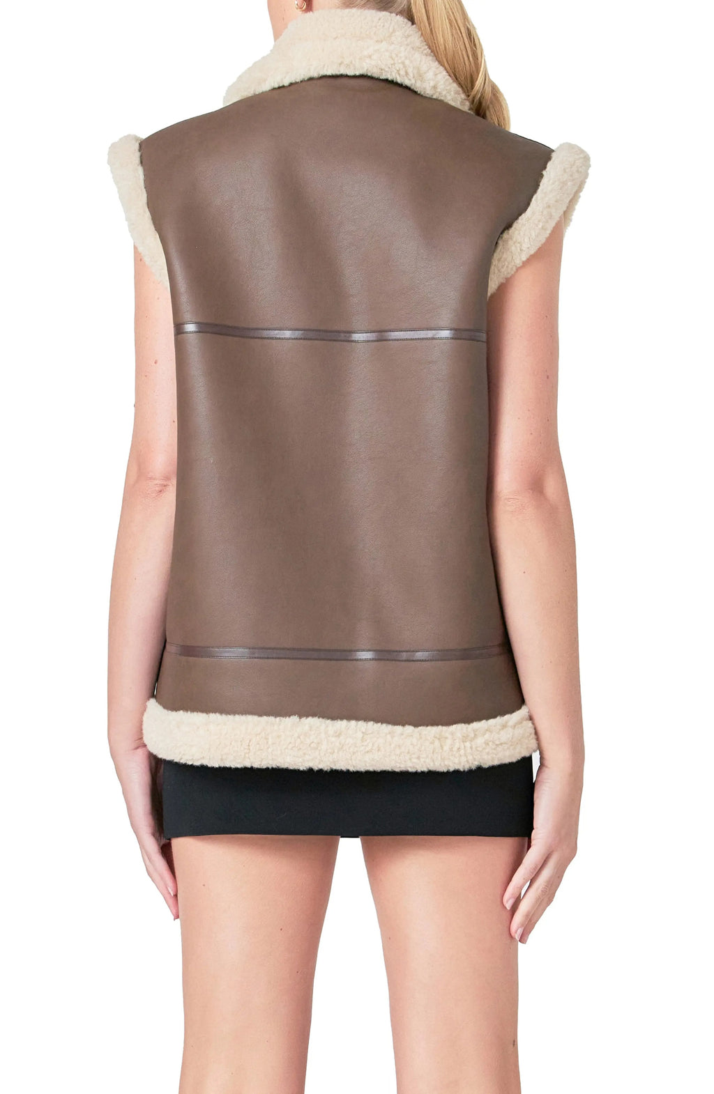 Women's Brown Lined Faux Shearling Leather Vest