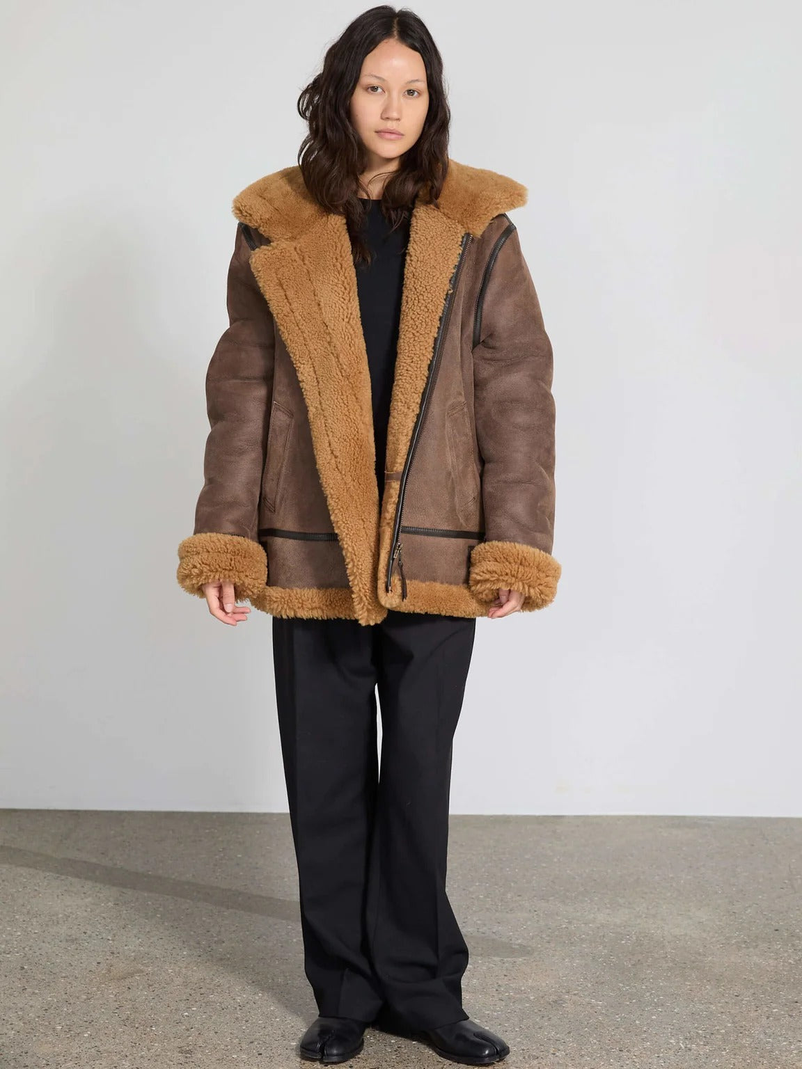 Damen-Lederjacke „Morgan“ aus Shearling in Braun