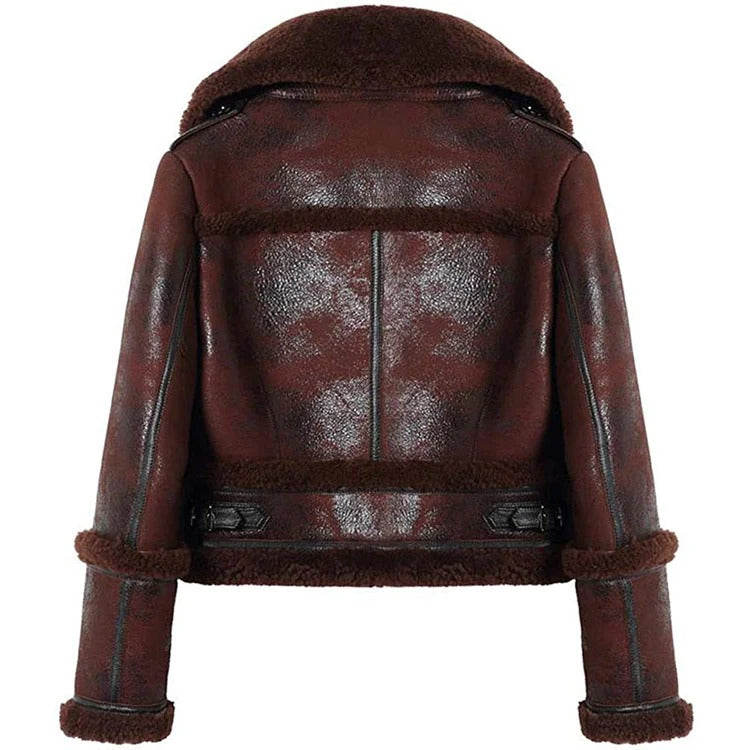 Women's Brown Moto Shearling Leather Jacket