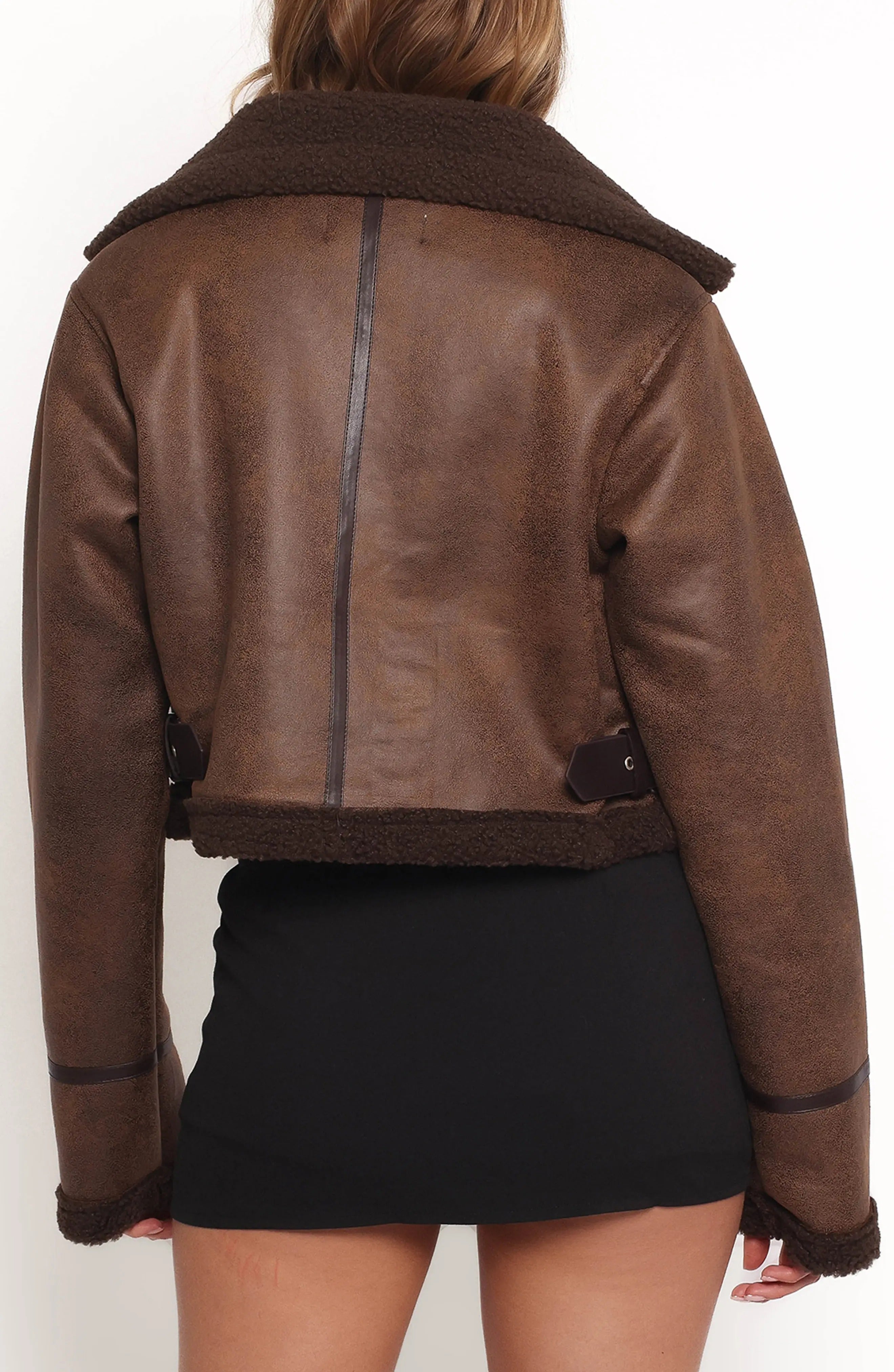 Women's Brown Omi Faux Shearling Leather Jacket