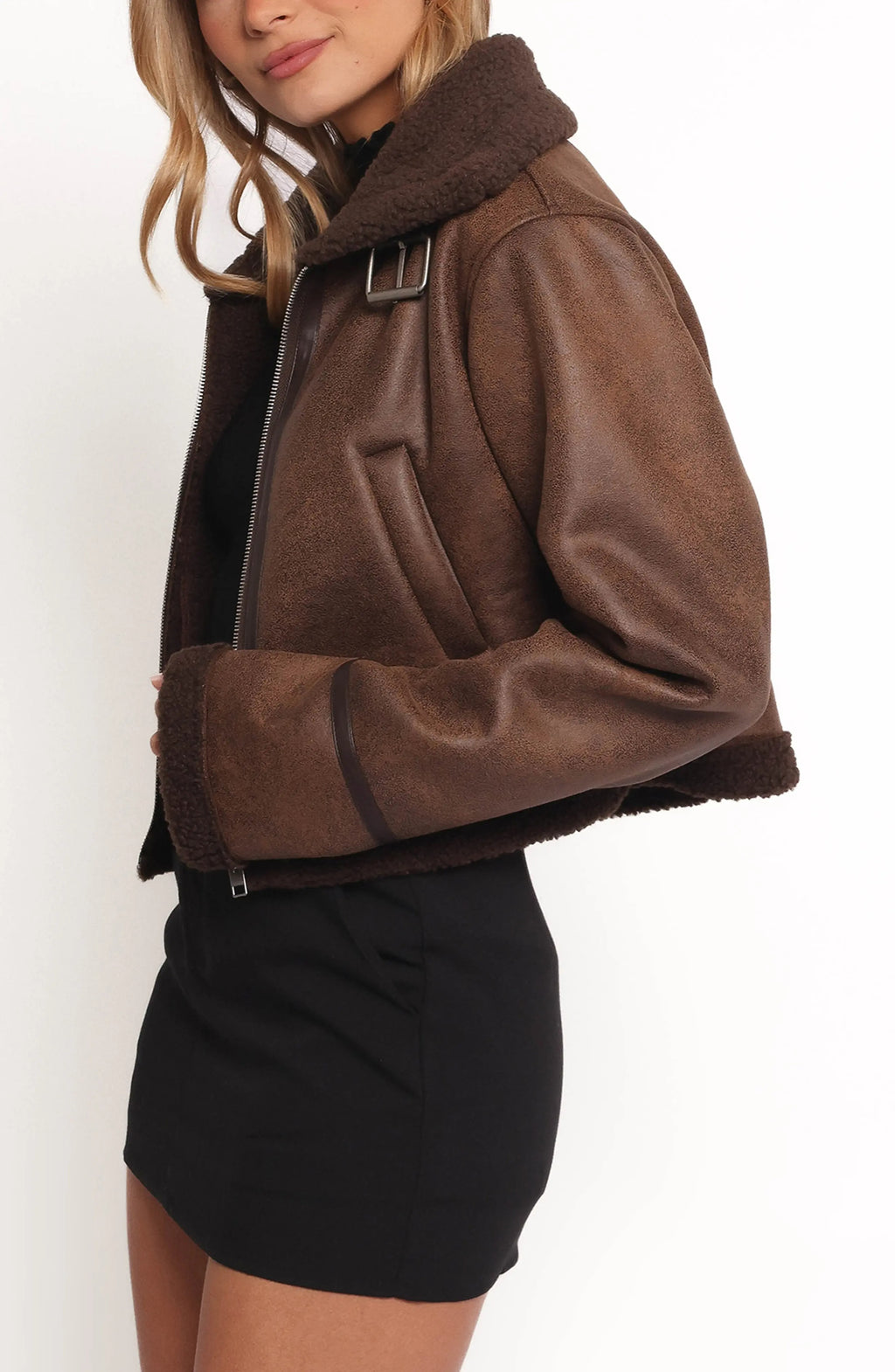 Women's Brown Omi Faux Shearling Leather Jacket